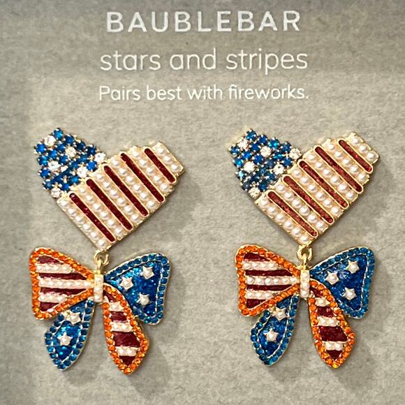 NEW | BAUBLEBAR | Stars and Stripes Patriotic Hear and Bow Earrings - Picture 2 of 2